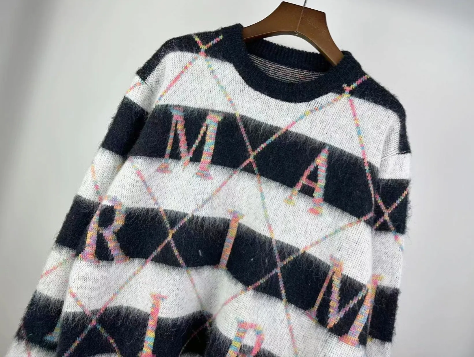 P260 🎉AMIRI new seahorse wool sweater, horizontal stripes, colorful diamond check, 🈵color letters on the body, number: S M L XL XXL