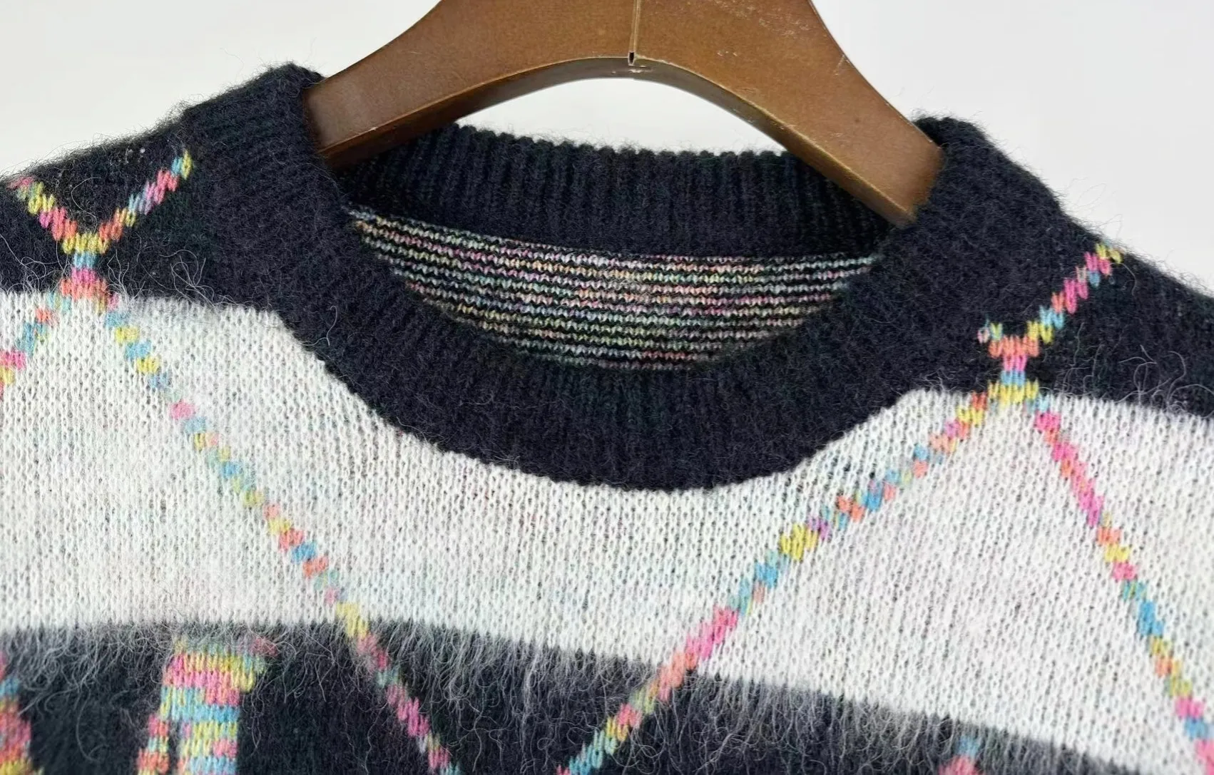 P260 🎉AMIRI new seahorse wool sweater, horizontal stripes, colorful diamond check, 🈵color letters on the body, number: S M L XL XXL