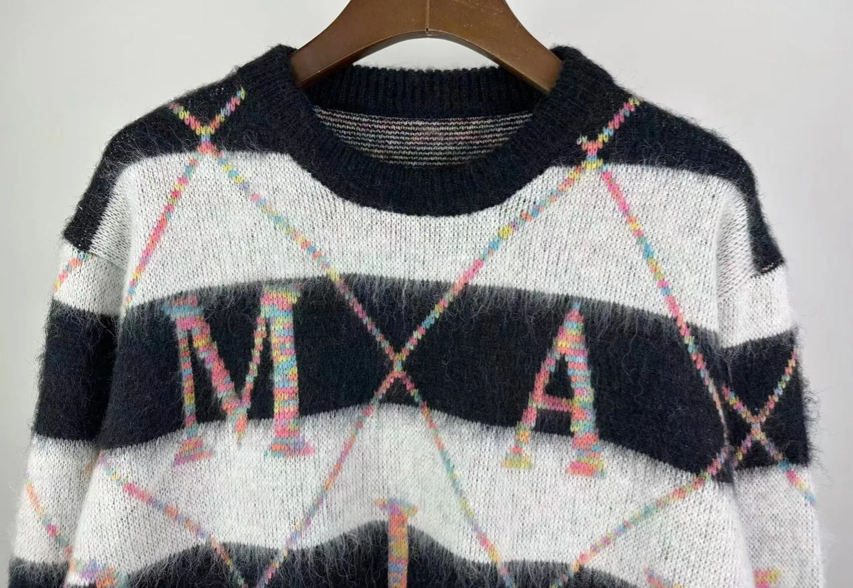 P260 🎉AMIRI new seahorse wool sweater, horizontal stripes, colorful diamond check, 🈵color letters on the body, number: S M L XL XXL