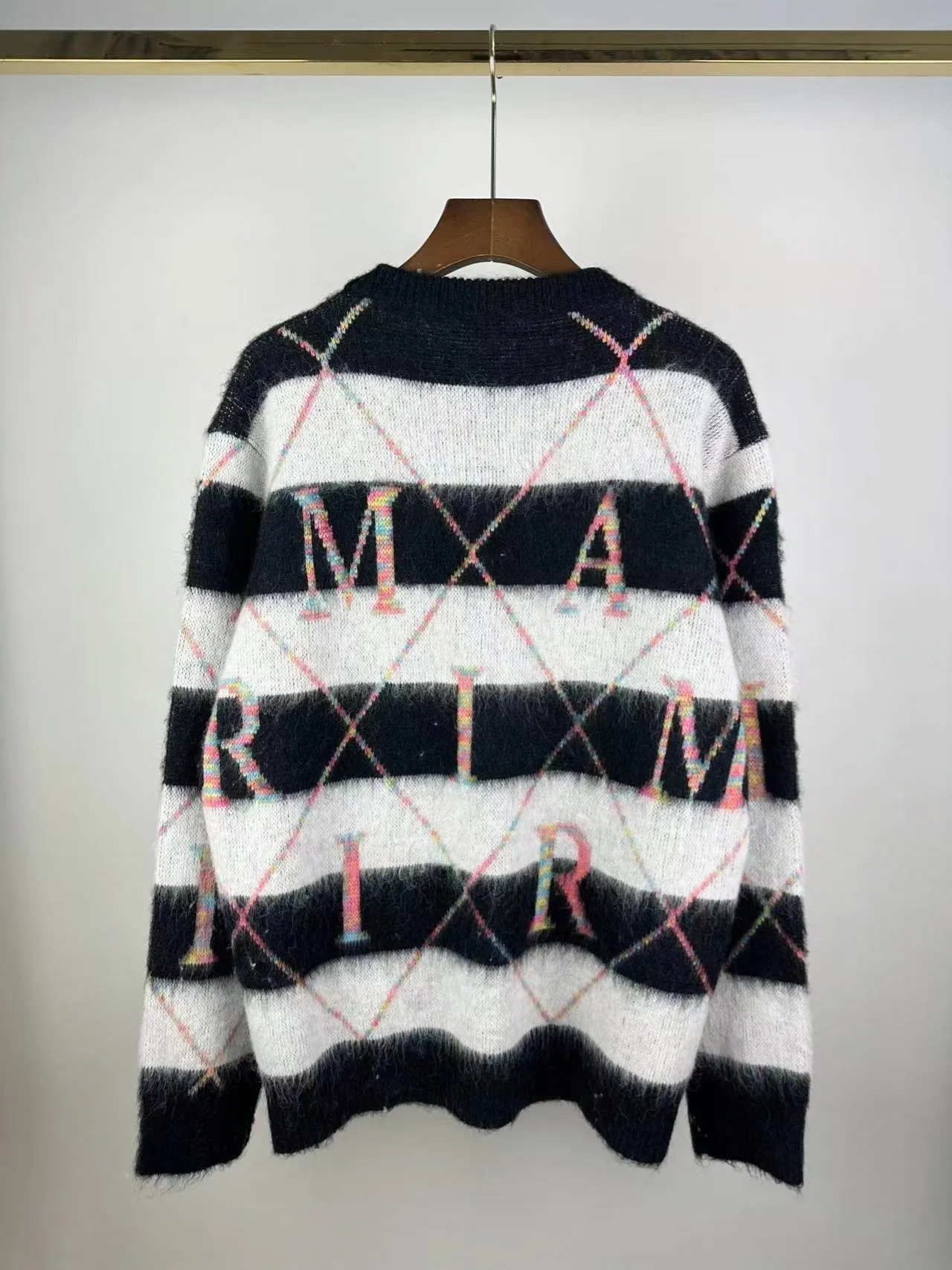 P260 🎉AMIRI new seahorse wool sweater, horizontal stripes, colorful diamond check, 🈵color letters on the body, number: S M L XL XXL