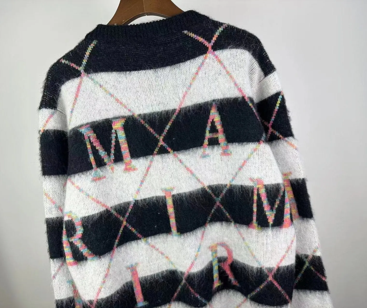 P260 🎉AMIRI new seahorse wool sweater, horizontal stripes, colorful diamond check, 🈵color letters on the body, number: S M L XL XXL
