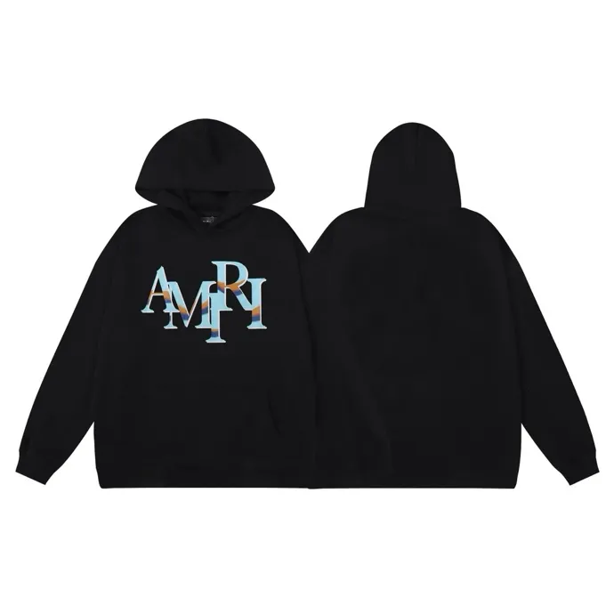 Style number: 882 P220 Fabric: 360g pure cotton terry sweatshirt AMIRI 2025 autumn and winter new logo hooded terry sweatshirt high street unisex loose classic letter jacket Color: black Size: S M L XL