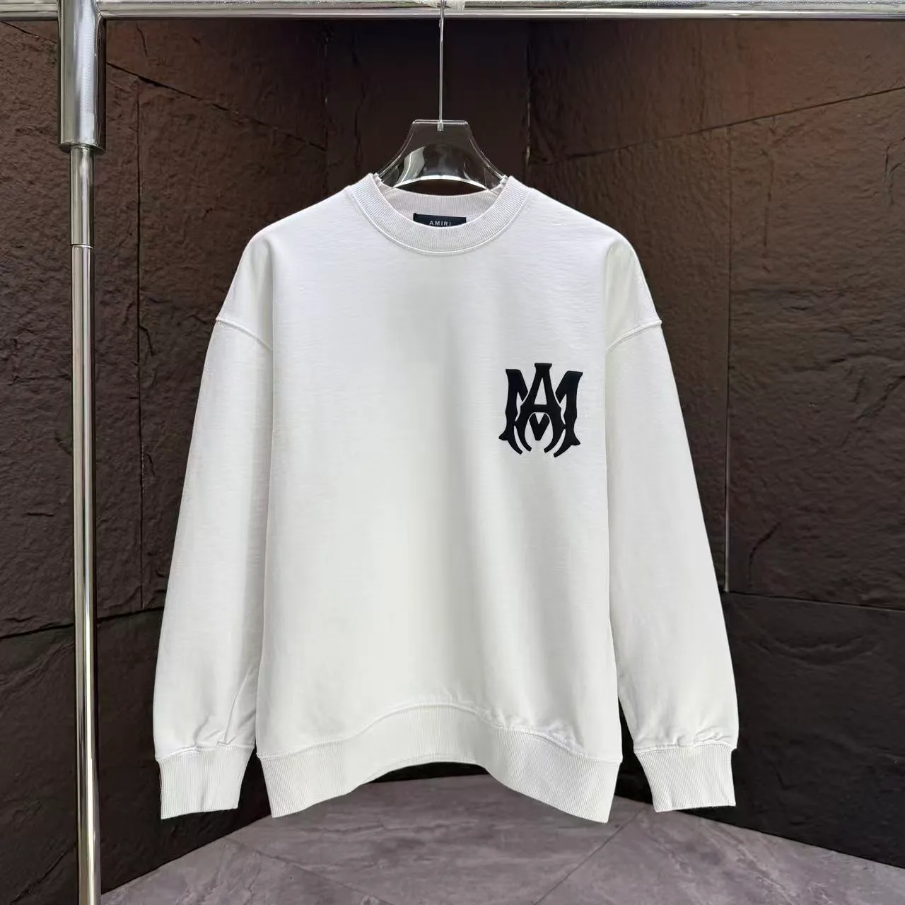 P210 AMIRI* 2025 autumn and winter new round neck sweatshirt 400g terry cotton letter logo three-dimensional foam Color: Black White Gray Dark Blue Size: S M L XL XXL