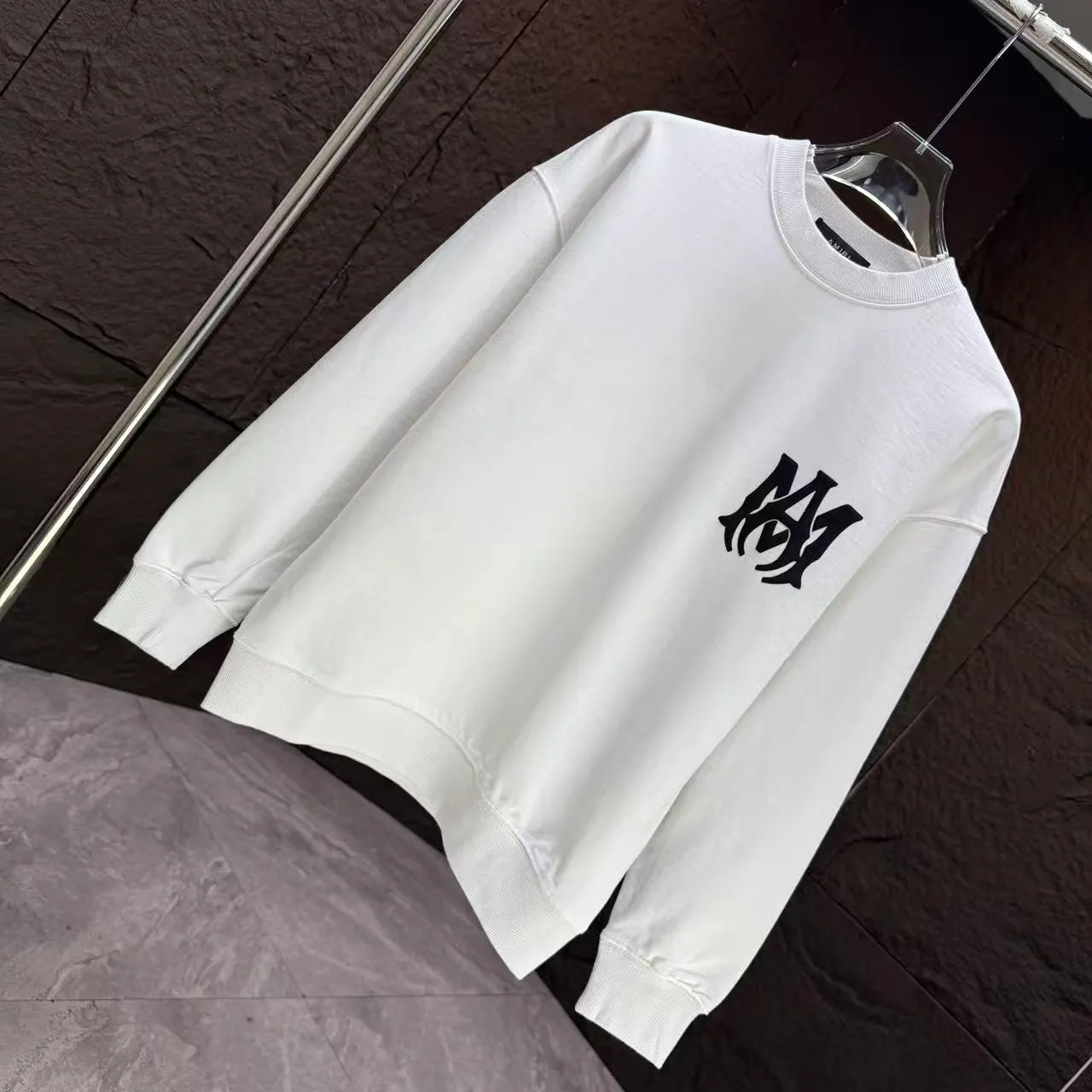 P210 AMIRI* 2025 autumn and winter new round neck sweatshirt 400g terry cotton letter logo three-dimensional foam Color: Black White Gray Dark Blue Size: S M L XL XXL