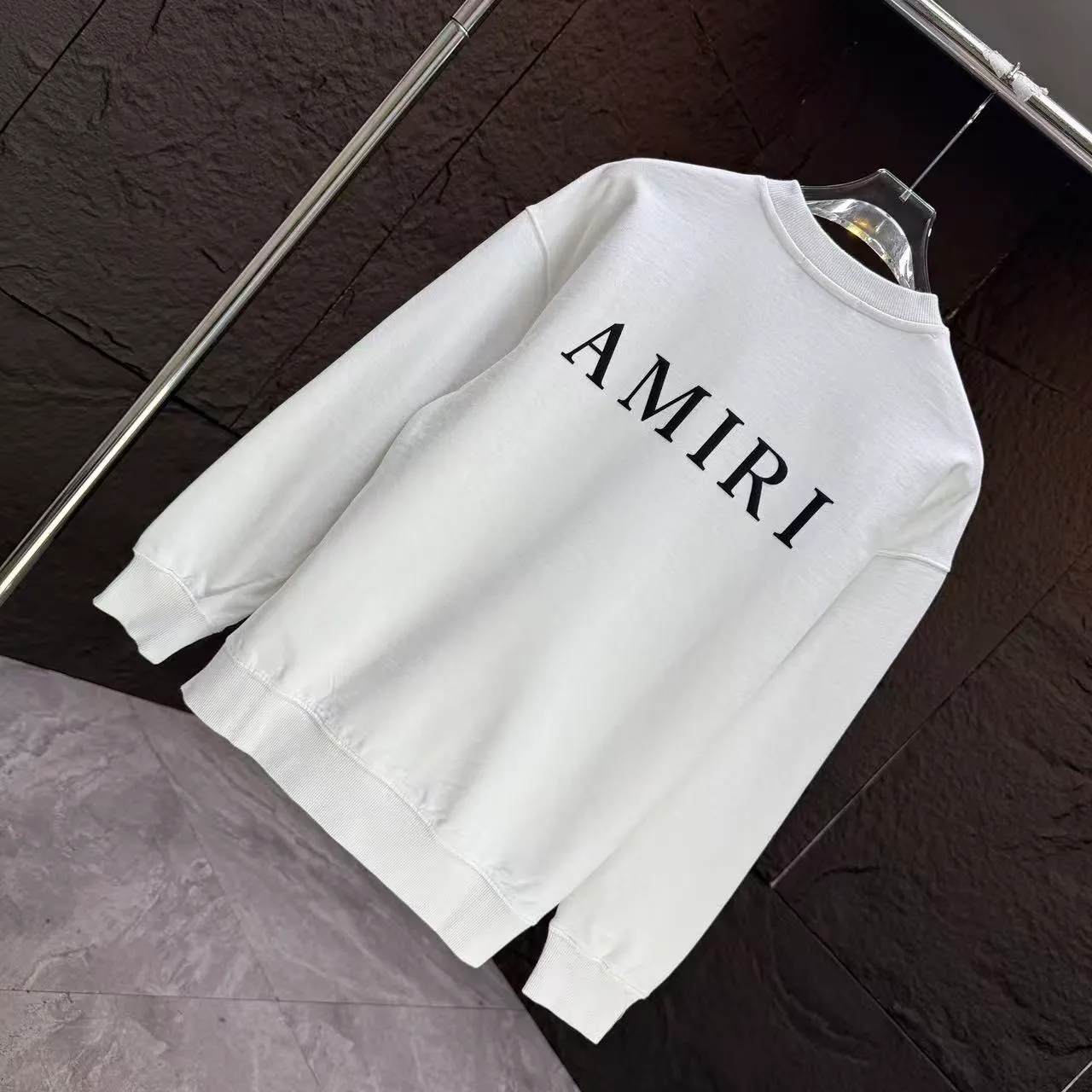P210 AMIRI* 2025 autumn and winter new round neck sweatshirt 400g terry cotton letter logo three-dimensional foam Color: Black White Gray Dark Blue Size: S M L XL XXL