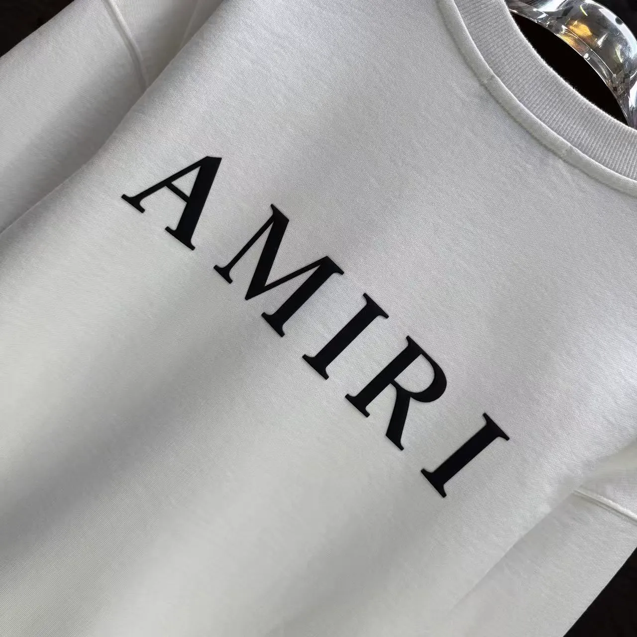 P210 AMIRI* 2025 autumn and winter new round neck sweatshirt 400g terry cotton letter logo three-dimensional foam Color: Black White Gray Dark Blue Size: S M L XL XXL