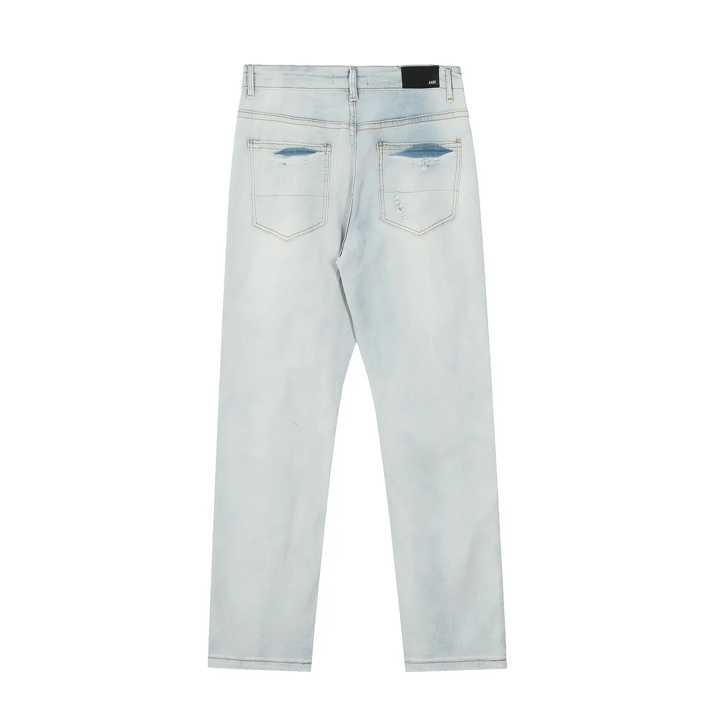 ￼#M16 P168💰 AMIRI patch embroidery jeans trousers AMIRI high street basic ripped tight elastic jeans trousers amiri brand jeans break the production process and cutting of the original jeans, the fabrics are softer and more comfortable Hand-sewn collar label Customized logo buttons Genuine leather tag Color: Picture color Size: 30-32-34-36