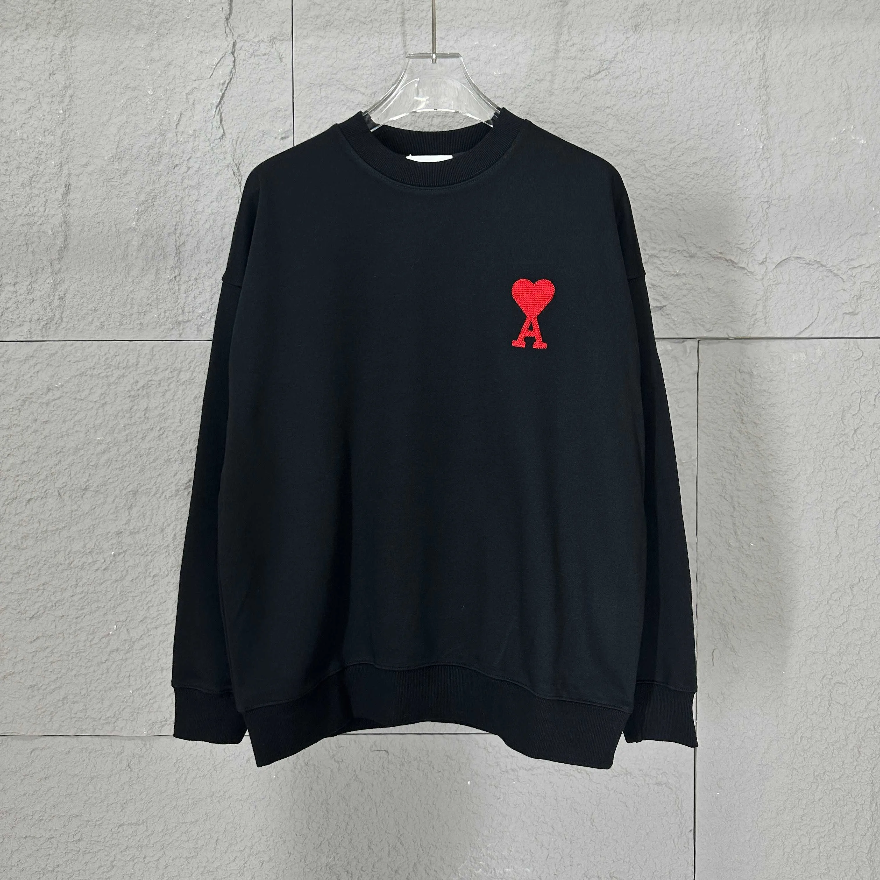 🅿️250 Ami Love 2025 Early Autumn and Winter New Style Classic Simple Embroidery Three-dimensional Big Love Letters Personalized Logo Customized Terry Fabric Long Sleeve T-shirt Unisex Color: Black White Size: S (90-130 catties) M (120-150 catties) L (140-165 catties) XL (160-180 catties) XXL (180-210 pounds)