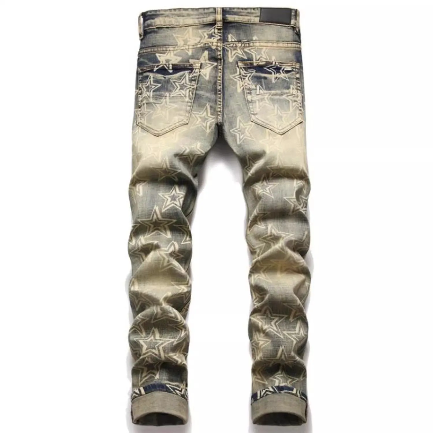 #M60 P168💰 AMIRI patch embroidery jeans trousers AMIRI high street basic ripped tight elastic jeans trousers amiri brand jeans break the production process and cutting of the original jeans, the fabrics are softer and more comfortable Hand-sewn collar label Customized logo buttons Genuine leather tag Color: Picture color Size: 30-32-34-36