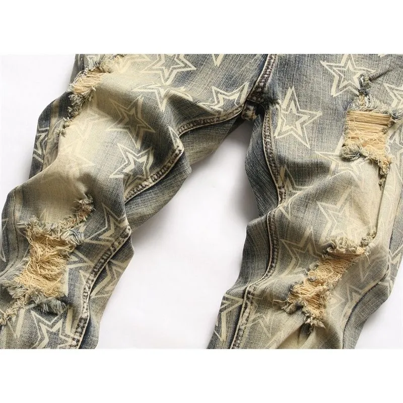 #M60 P168💰 AMIRI patch embroidery jeans trousers AMIRI high street basic ripped tight elastic jeans trousers amiri brand jeans break the production process and cutting of the original jeans, the fabrics are softer and more comfortable Hand-sewn collar label Customized logo buttons Genuine leather tag Color: Picture color Size: 30-32-34-36
