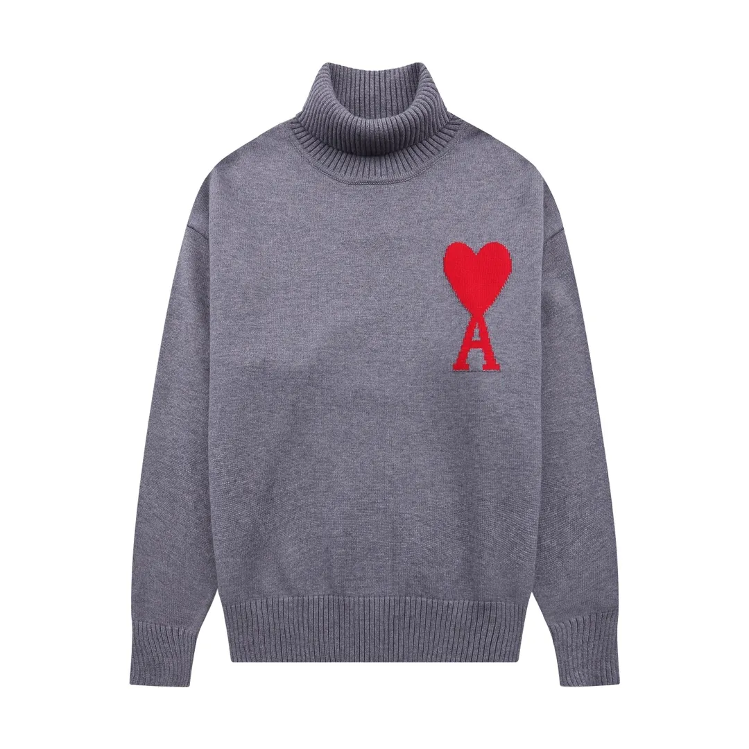 A12B#Ami Paris 2021Ami de Coeur white love love jacquard embroidered wool sweater Love A turtleneck Oversize version design Same style for men and women Color: blue dark green red red grass green yellow black white gray gray black royal blue Size: S-XL