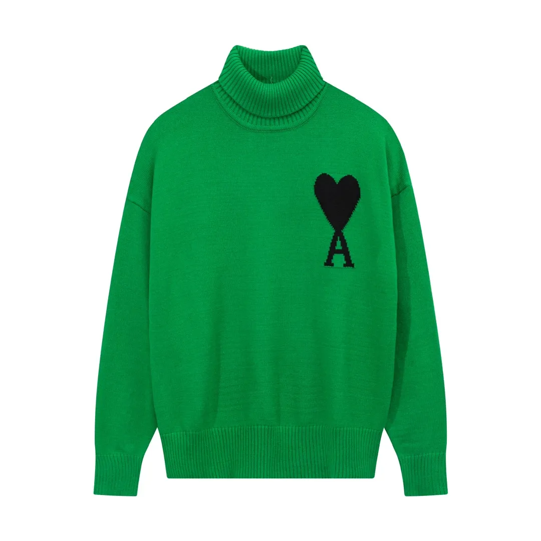 A12B#Ami Paris 2021Ami de Coeur white love love jacquard embroidered wool sweater Love A turtleneck Oversize version design Same style for men and women Color: blue dark green red red grass green yellow black white gray gray black royal blue Size: S-XL