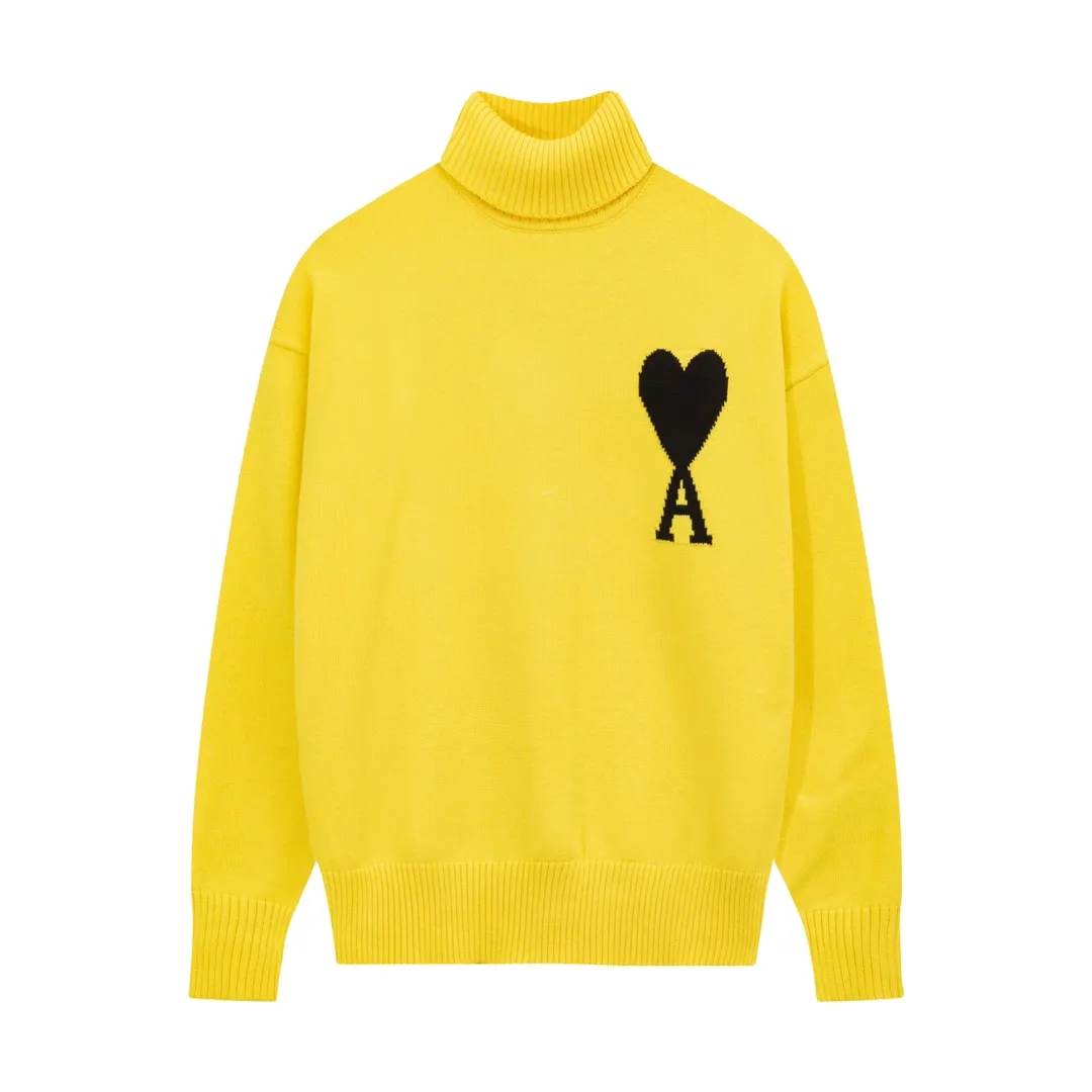 A12B#Ami Paris 2021Ami de Coeur white love love jacquard embroidered wool sweater Love A turtleneck Oversize version design Same style for men and women Color: blue dark green red red grass green yellow black white gray gray black royal blue Size: S-XL