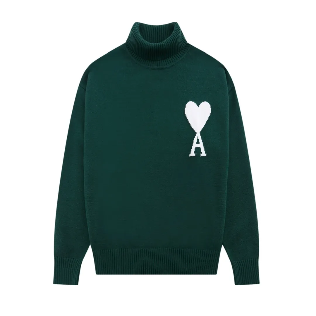 A12B#Ami Paris 2021Ami de Coeur white love love jacquard embroidered wool sweater Love A turtleneck Oversize version design Same style for men and women Color: blue dark green red red grass green yellow black white gray gray black royal blue Size: S-XL