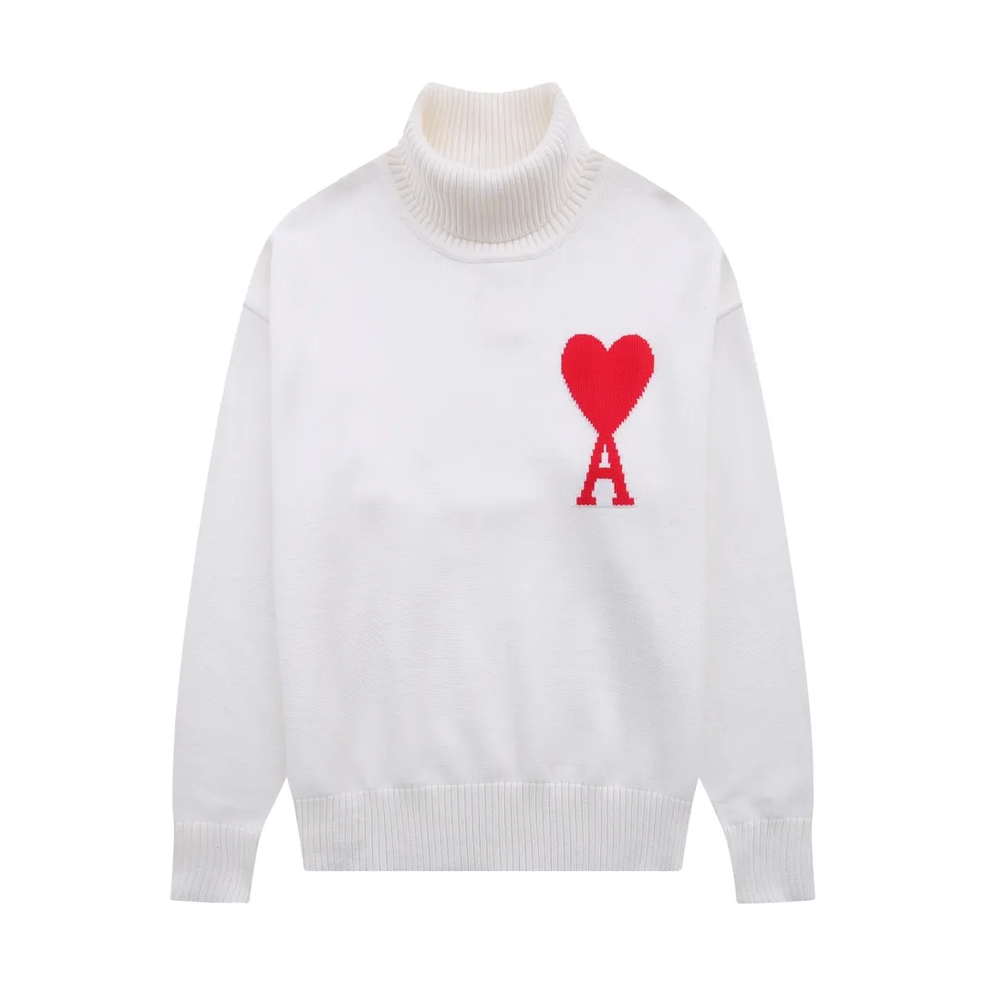 A12B#Ami Paris 2021Ami de Coeur white love love jacquard embroidered wool sweater Love A turtleneck Oversize version design Same style for men and women Color: blue dark green red red grass green yellow black white gray gray black royal blue Size: S-XL