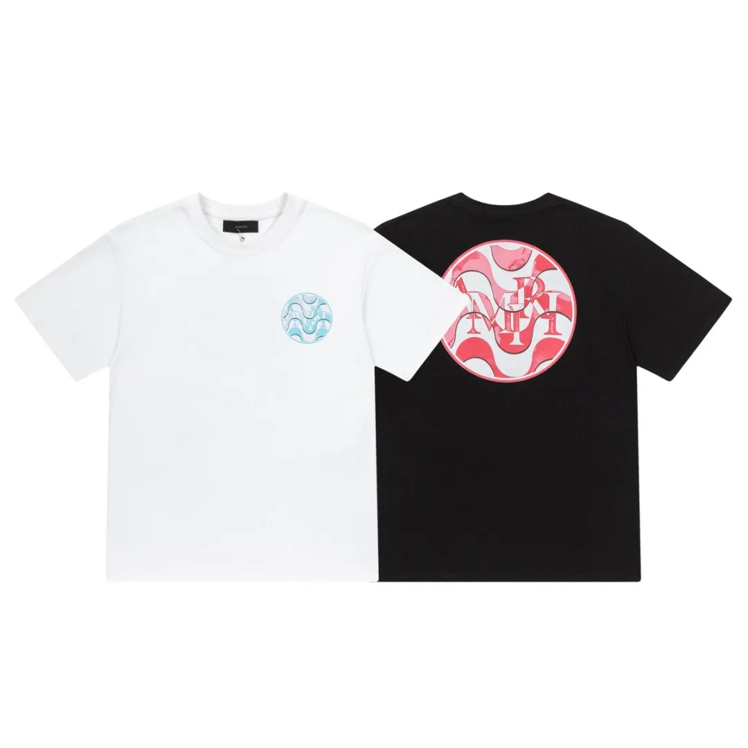 8002#P144, AMIRI hand-printed logo loose-fitting short-sleeved T-shirt, made of 300g fabric, color: black, white, size: S M L XL