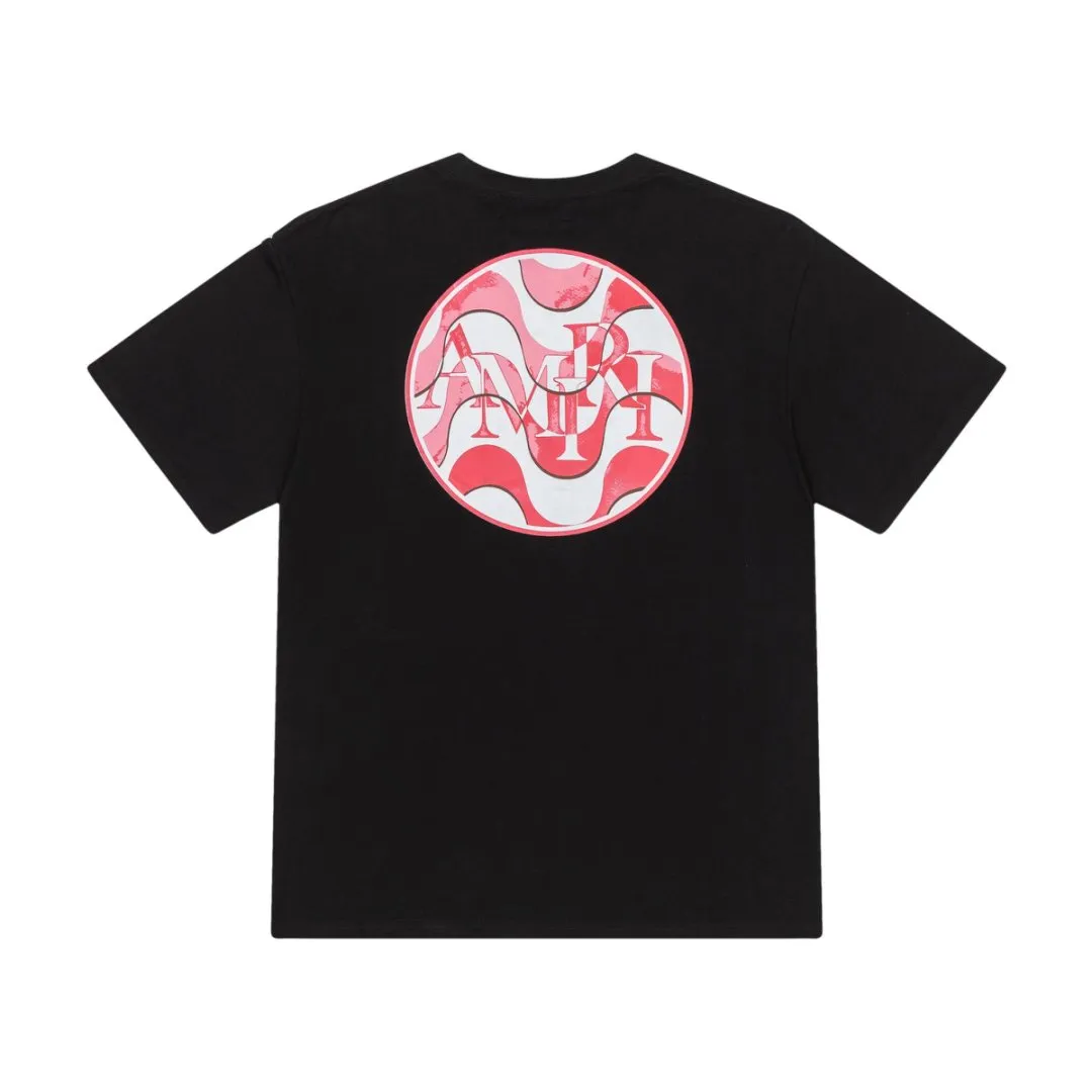 8002#P144, AMIRI hand-printed logo loose-fitting short-sleeved T-shirt, made of 300g fabric, color: black, white, size: S M L XL