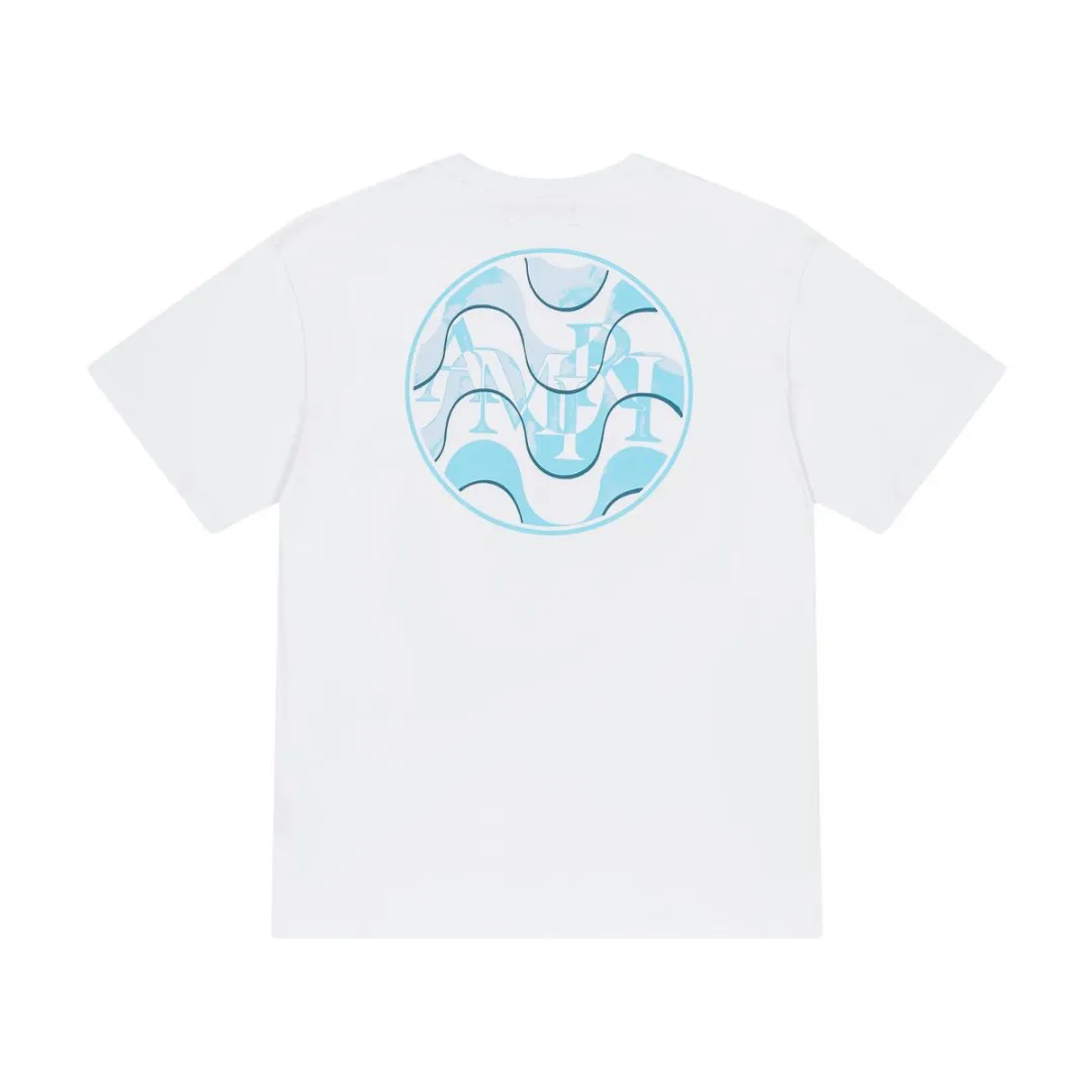 8002#P144, AMIRI hand-printed logo loose-fitting short-sleeved T-shirt, made of 300g fabric, color: black, white, size: S M L XL