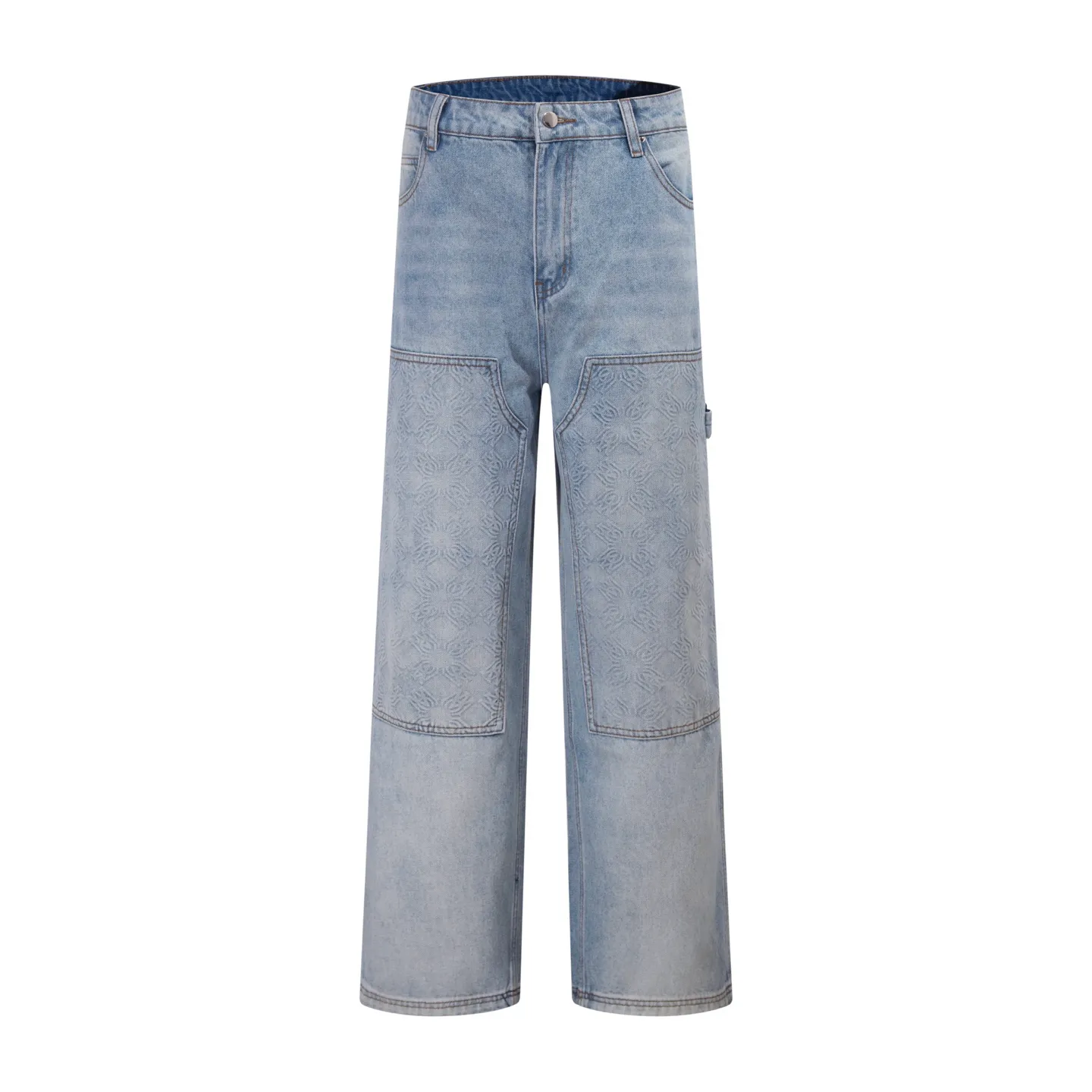 P260 Style number: H917 AMIRI & AMIRI 2025 new heavy-duty embroidered lettering logging pants for couples, washed jeans, top ceiling quality, styles with different washed textures, very friendly to people with thin legs and thick legs, straight and slim fit, very flattering leg shape, moderate length that never goes out of style, easy and casual to match, basic styling for various styles, a must-have in the wardrobe! The fabric is stiff but also makes the upper body soft without losing texture. The washing process is even more perfect. It is a must-have item for everyone! ! ! Washed wheat, hang tag, pants label, three labels complete Color: blue Size: 30, 32, 34, 36