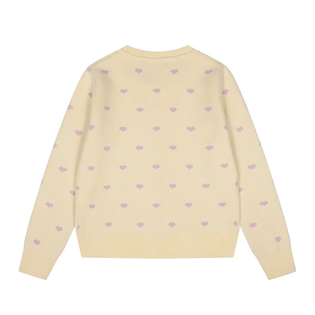 Ami/Ami's new jacquard love-printed goddess style must-have autumn and winter knitted cardigan small jacket Size: S-XL Color: White red heart Black red heart Red white heart Milky apricot purple heart Navy blue white heart Pink red heart