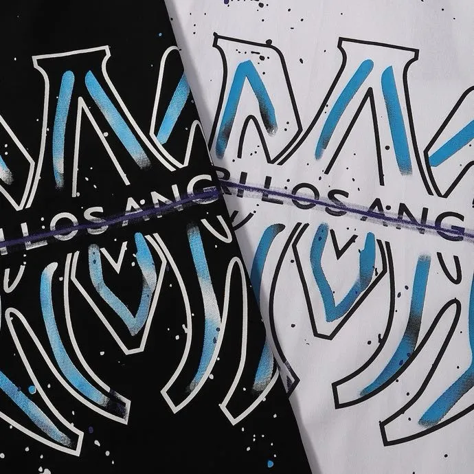 Style number: 714 P126 Fabric: 260g double yarn AMIRI 2025 spring and summer new logo round neck T-shirt high street men and women loose classic letter splash black short sleeves Color: black. White Size: S M L XL