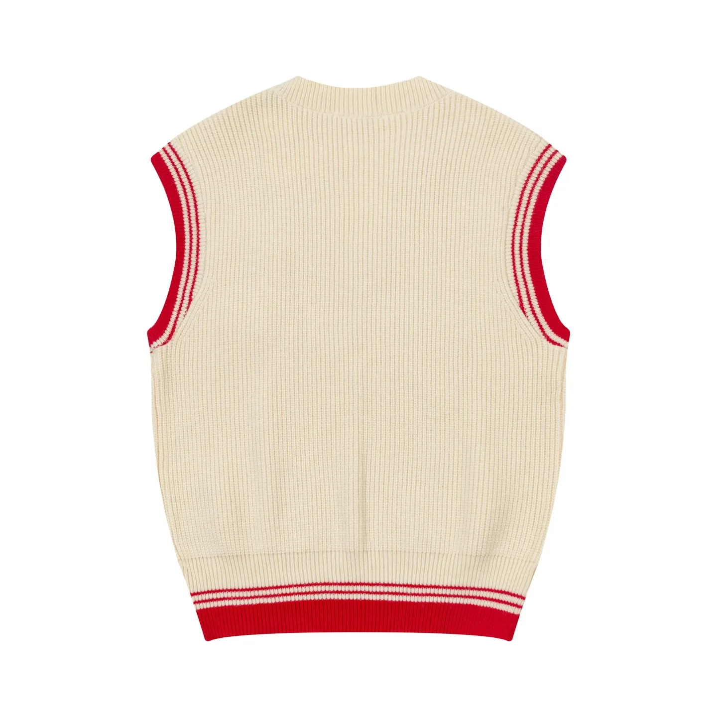 A8188# AMI Paris 2025 Autumn and Winter New Arrival Woven ADC Striped V-neck Pullover Vest Love Text Logo Sheep Knitted Sweater Bottoming Vest High Weight Oversize Version Same Style for Men and Women Color: Baolan Apricot Code Number: S-XL
