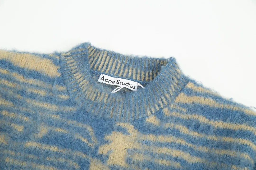 P200 A8141# Acne Studios2023 new product water ripple seahorse hair lazy loose thickened round neck knitted sweater must-have for autumn and winter seahorse hair and wool yarn same style for men and women Color: blue Size: S-XL