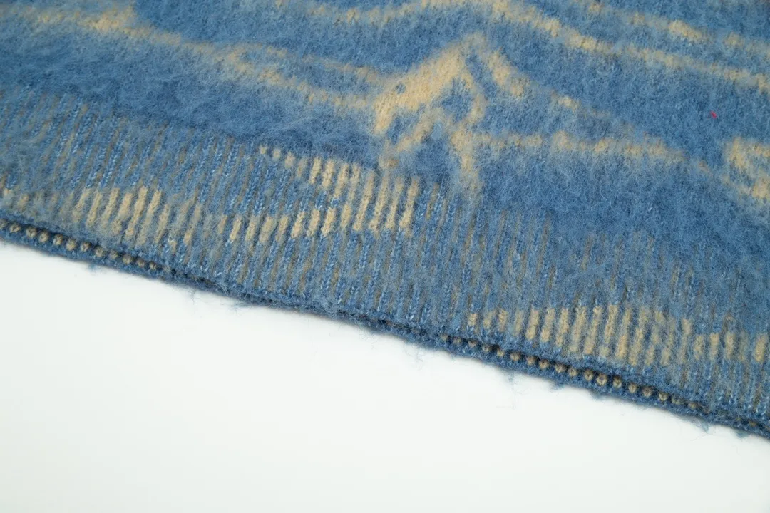 P200 A8141# Acne Studios2023 new product water ripple seahorse hair lazy loose thickened round neck knitted sweater must-have for autumn and winter seahorse hair and wool yarn same style for men and women Color: blue Size: S-XL