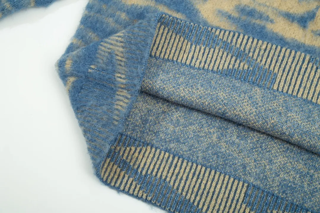 P200 A8141# Acne Studios2023 new product water ripple seahorse hair lazy loose thickened round neck knitted sweater must-have for autumn and winter seahorse hair and wool yarn same style for men and women Color: blue Size: S-XL