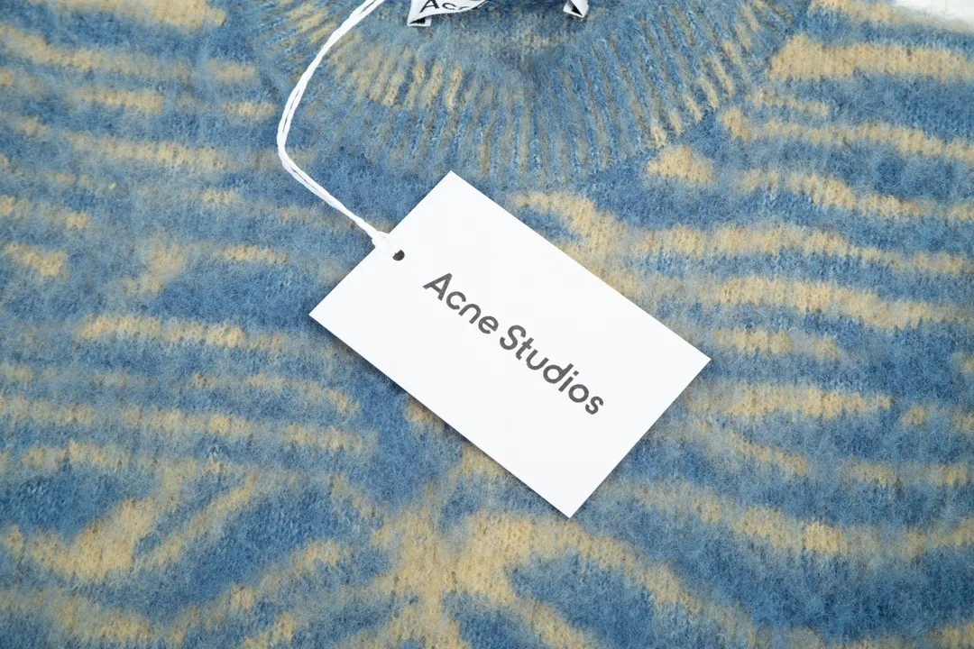 P200 A8141# Acne Studios2023 new product water ripple seahorse hair lazy loose thickened round neck knitted sweater must-have for autumn and winter seahorse hair and wool yarn same style for men and women Color: blue Size: S-XL