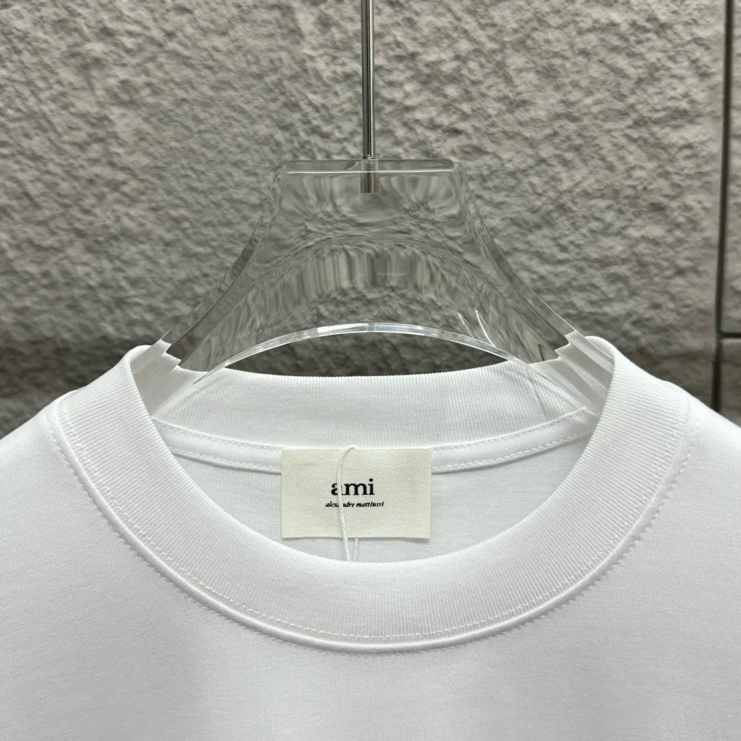 🅿️180 Ami* 2025 spring and summer new style Embroidered red love Customized double yarn plain cotton fabric Short-sleeved T-shirt Uniform for men and women Color: black white light blue light pink Size: S (90-130 pounds) M (120-150 pounds) L (140-165 pounds) XL (160-180 pounds) XXL (180-210 pounds)