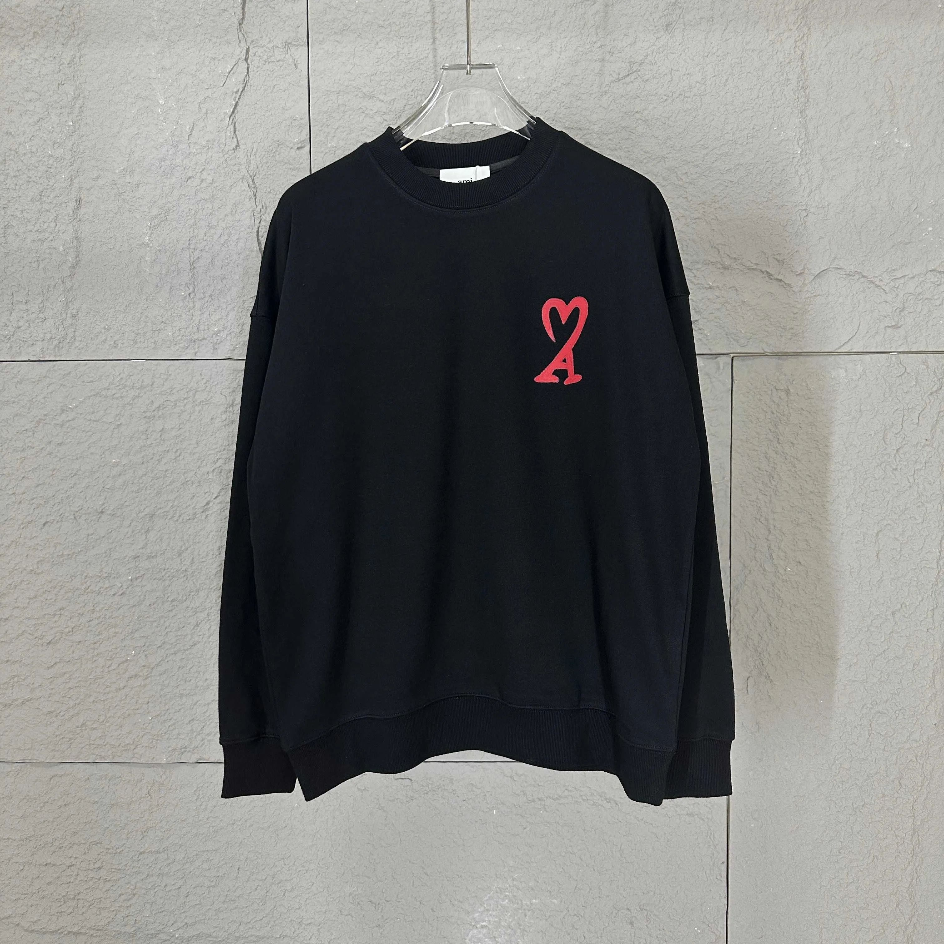 🅿️240 Ami love 2025 early autumn and winter new style classic simple love letter printing design personalized logo custom terry fabric long-sleeved T-shirt same style for men and women Color: black white Size: S (90-130 catties) M (120-150 catties) L (140-165 catties) XL (160-180 catties) XXL (180-210 pounds)