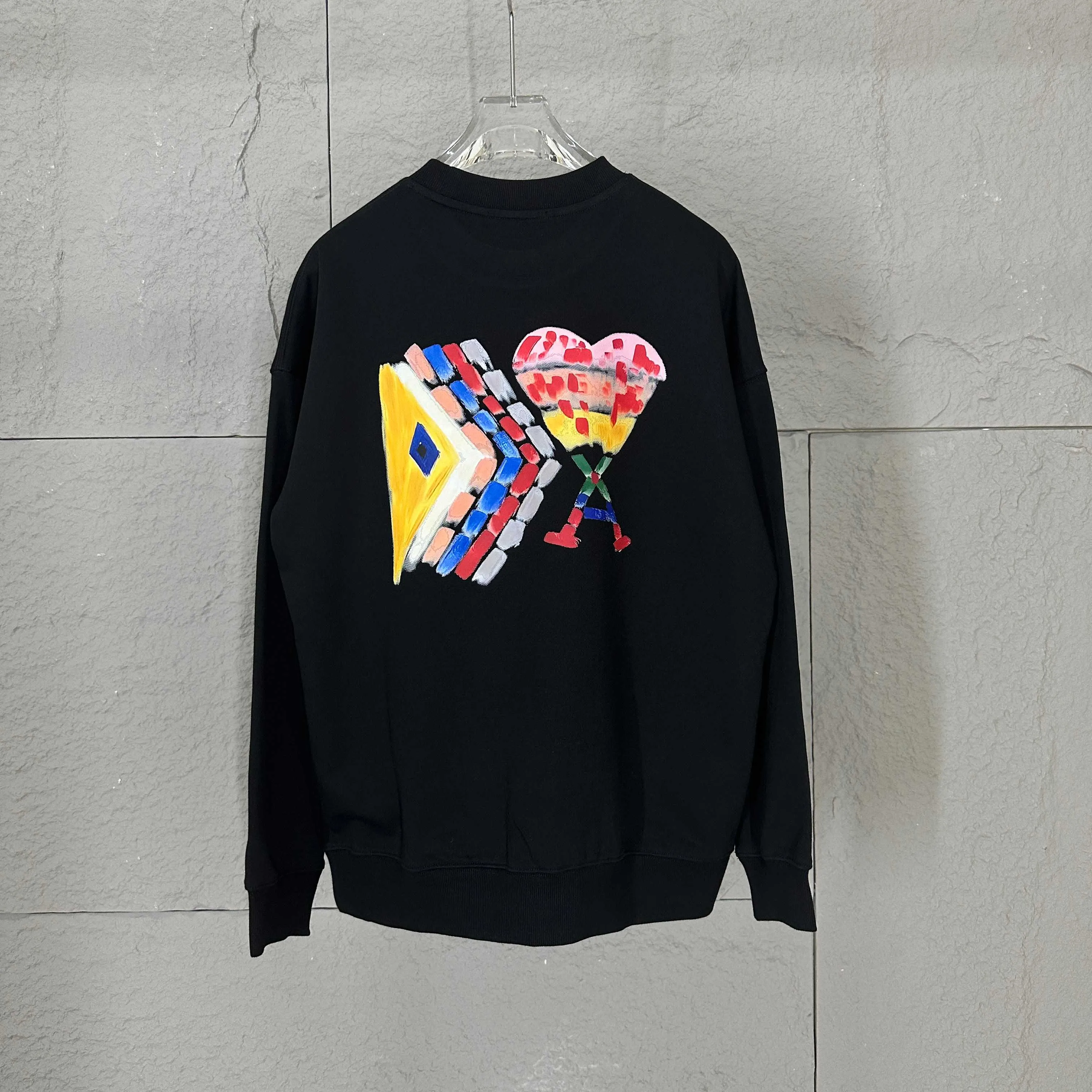 🅿️240 Ami love 2025 early autumn and winter new style classic simple love letter printing design personalized logo custom terry fabric long-sleeved T-shirt same style for men and women Color: black white Size: S (90-130 catties) M (120-150 catties) L (140-165 catties) XL (160-180 catties) XXL (180-210 pounds)