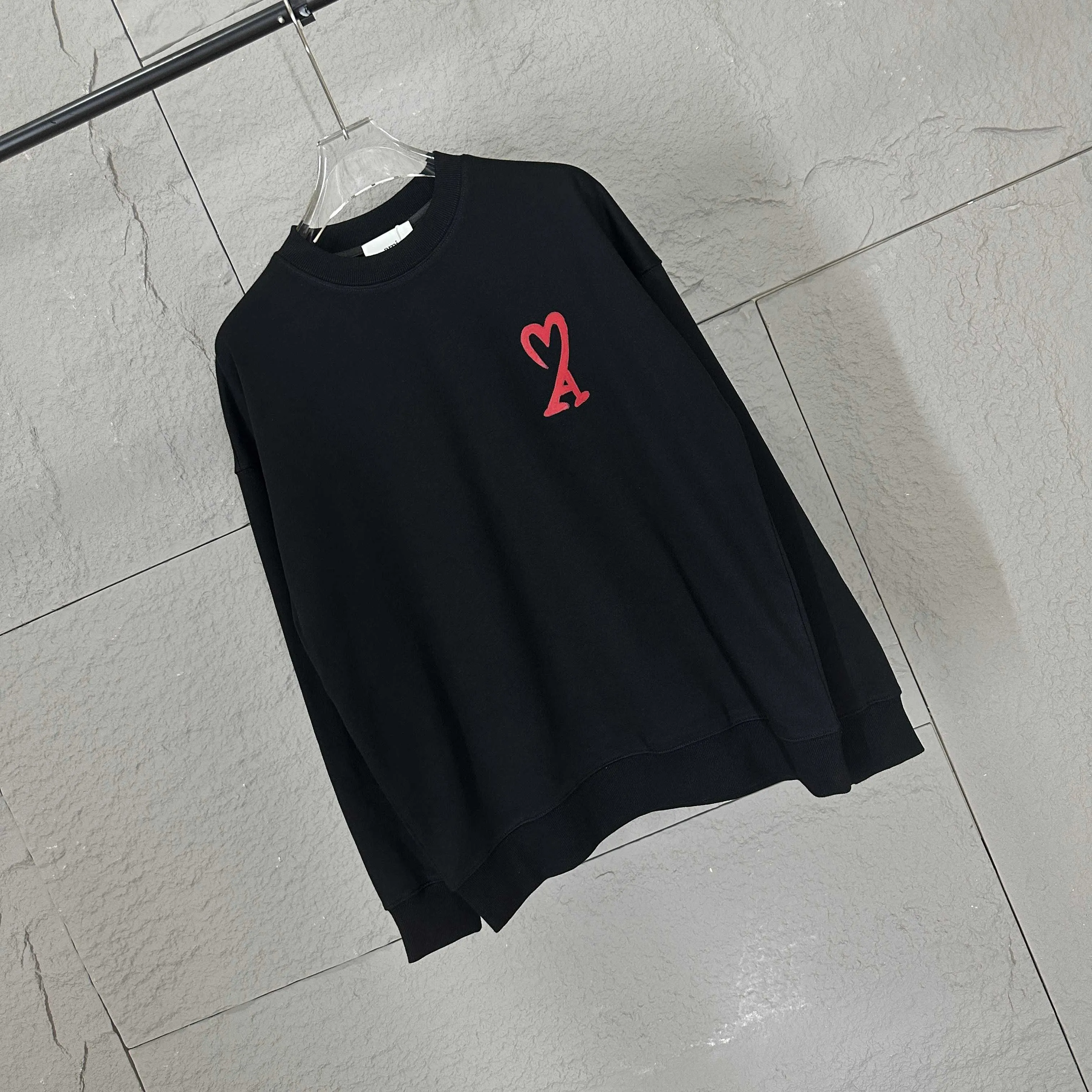 🅿️240 Ami love 2025 early autumn and winter new style classic simple love letter printing design personalized logo custom terry fabric long-sleeved T-shirt same style for men and women Color: black white Size: S (90-130 catties) M (120-150 catties) L (140-165 catties) XL (160-180 catties) XXL (180-210 pounds)