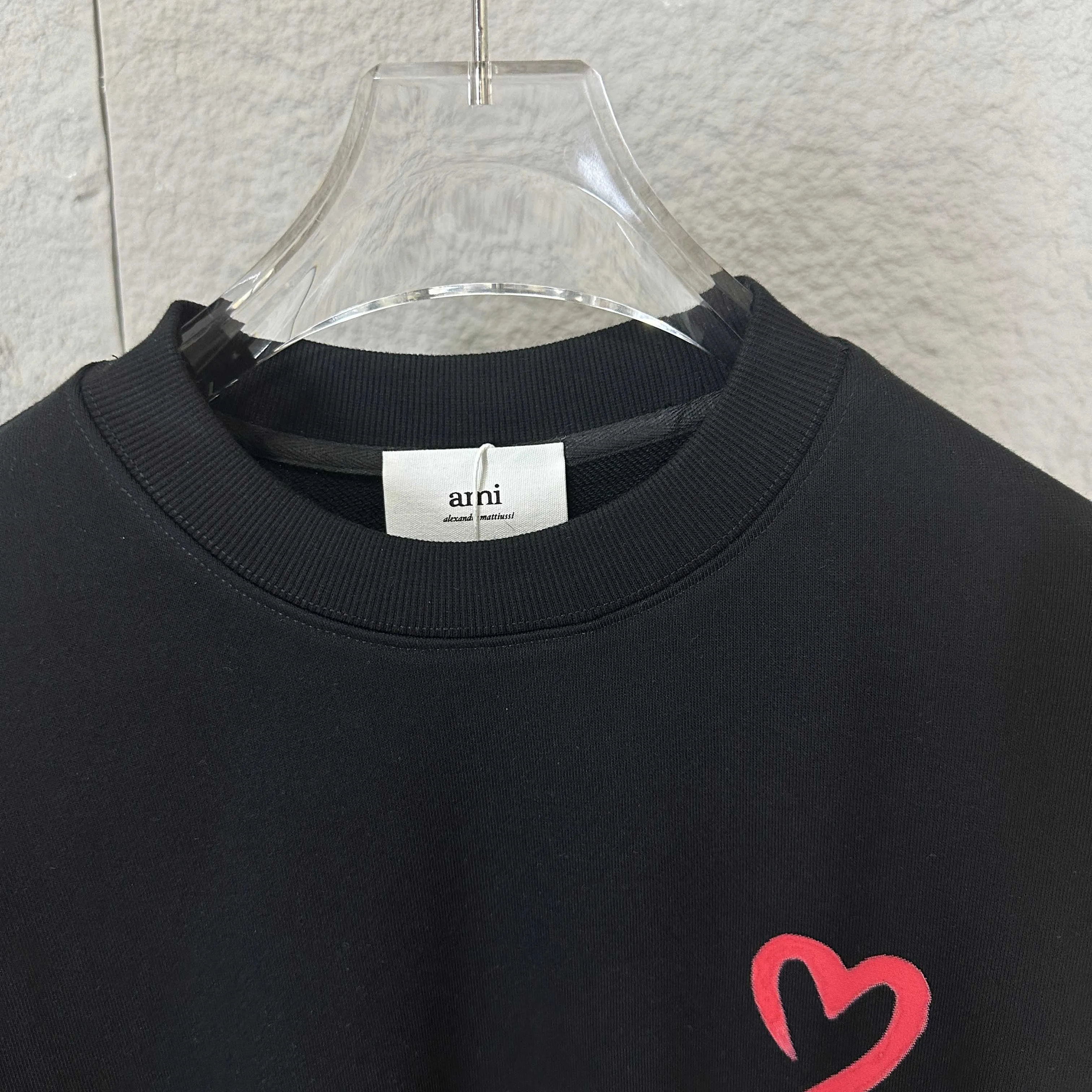 🅿️240 Ami love 2025 early autumn and winter new style classic simple love letter printing design personalized logo custom terry fabric long-sleeved T-shirt same style for men and women Color: black white Size: S (90-130 catties) M (120-150 catties) L (140-165 catties) XL (160-180 catties) XXL (180-210 pounds)