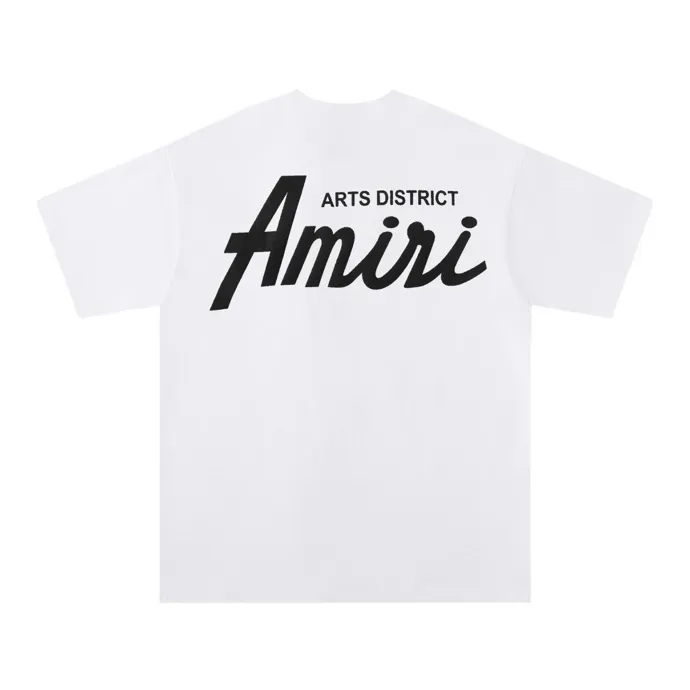 P114 Fabric: 260g double yarn, AMIRI 2025 new spring and summer new logo round neck T-shirt, high street, same style for men and women, loose classic letter foam short sleeves. Color: black. White Size: S M L XL