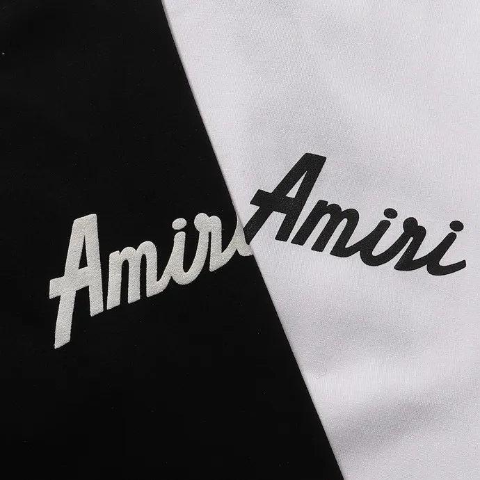 P114 Fabric: 260g double yarn, AMIRI 2025 new spring and summer new logo round neck T-shirt, high street, same style for men and women, loose classic letter foam short sleeves. Color: black. White Size: S M L XL