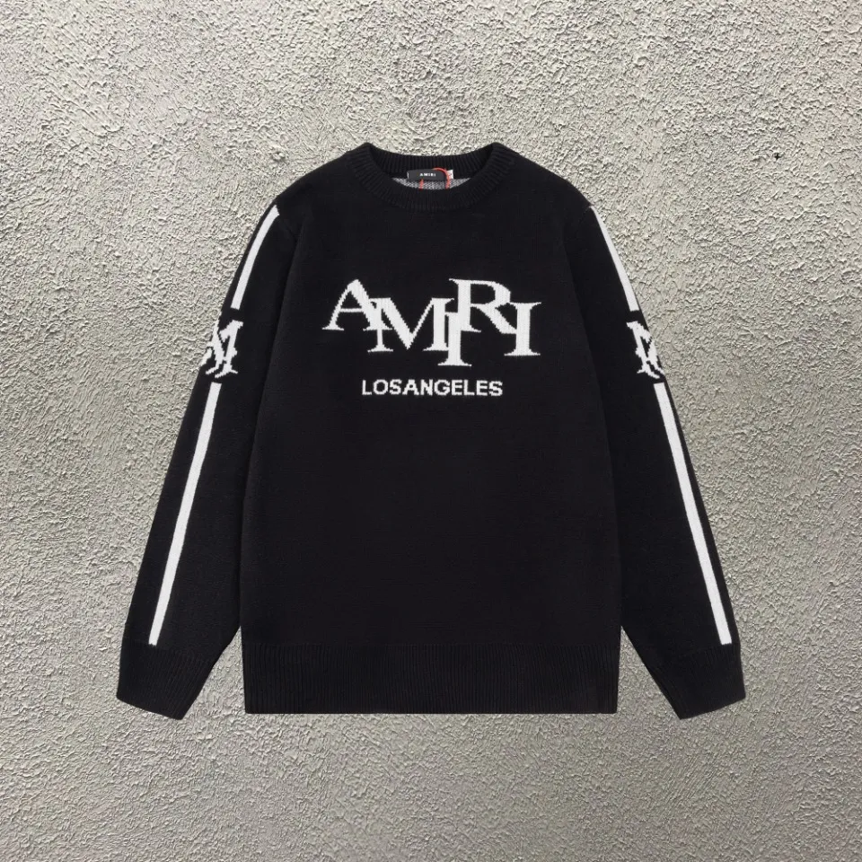 P290 Top version AMIRI/AMIRI classic letter jacquard Logo knitted casual crew neck sweater, same style for men and women, couple style - Color/Color: green dark blue black - Size/Size: S——XXL