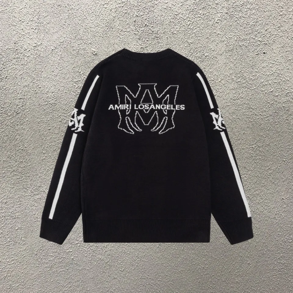 P290 Top version AMIRI/AMIRI classic letter jacquard Logo knitted casual crew neck sweater, same style for men and women, couple style - Color/Color: green dark blue black - Size/Size: S——XXL