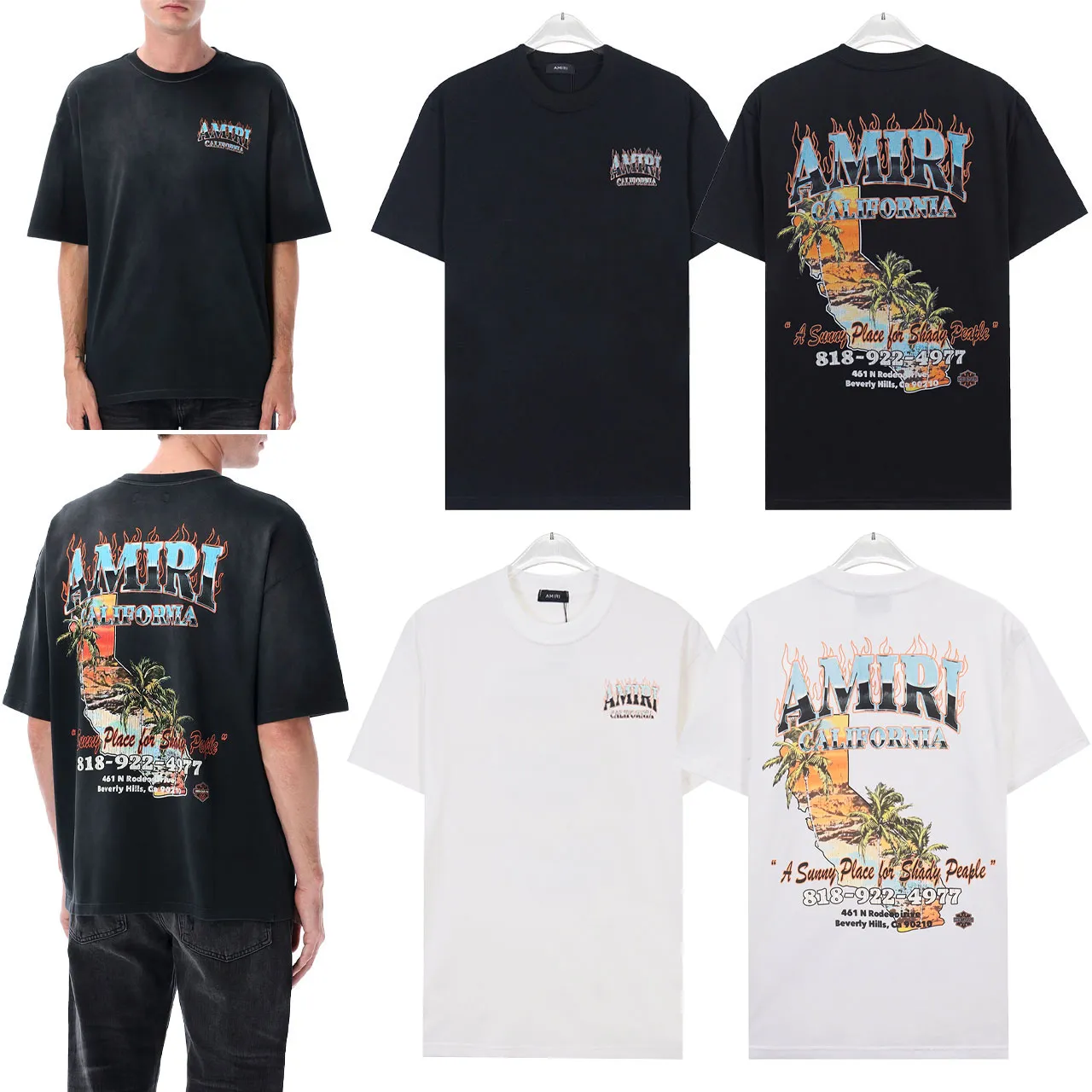 P122 888# "𝙉𝙚𝙬♈️ AMIRI" 🏖 25 spring and summer new style, front and rear letter logos, white ink direct injection process, no touch short-sleeved T-shirt, made of 260g 32-count tight double yarn cotton fabric, soft fabric.   Color: Black White Size: S M L XL XXL
