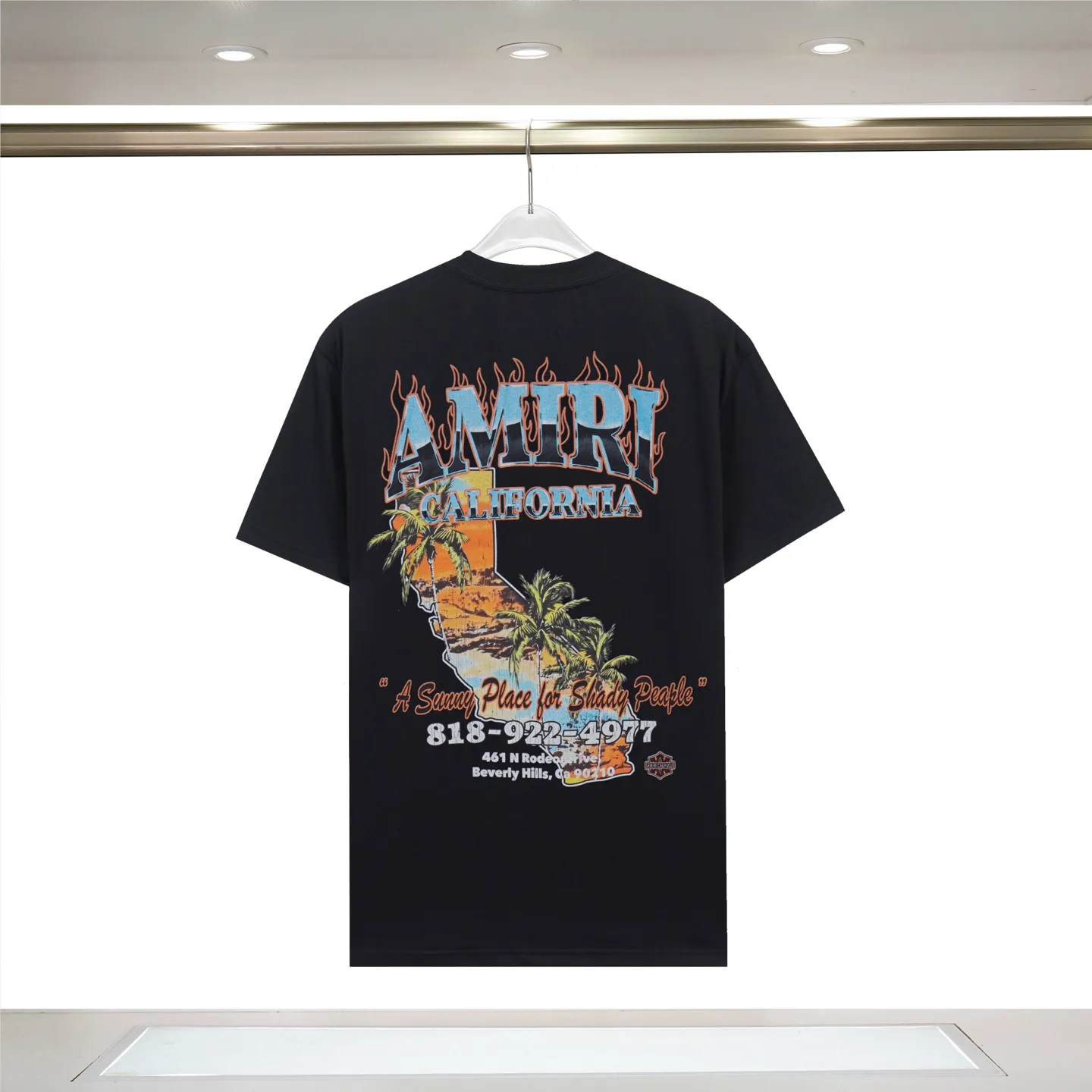 P122 888# "𝙉𝙚𝙬♈️ AMIRI" 🏖 25 spring and summer new style, front and rear letter logos, white ink direct injection process, no touch short-sleeved T-shirt, made of 260g 32-count tight double yarn cotton fabric, soft fabric.   Color: Black White Size: S M L XL XXL