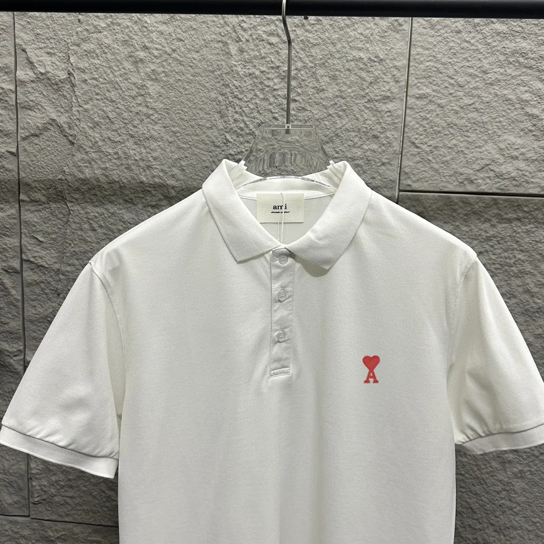 🅿️180 Ami* short-sleeved POLO 2025 spring and summer new style, simple logo small love embroidered pique fabric, short-sleeved polo stand-up collar, same style for men and women. Size: M L XL 2XL 3XL Color: black white