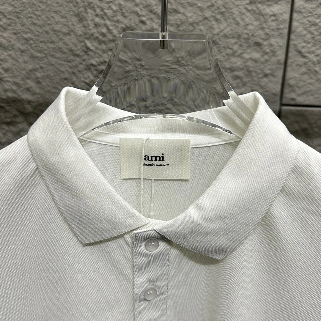 🅿️180 Ami* short-sleeved POLO 2025 spring and summer new style, simple logo small love embroidered pique fabric, short-sleeved polo stand-up collar, same style for men and women. Size: M L XL 2XL 3XL Color: black white