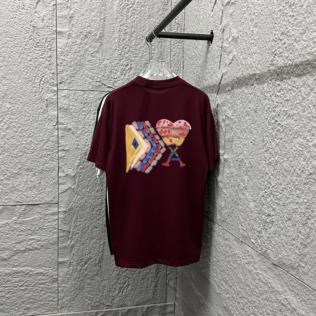 🅿️180 Ami* 2025 spring and summer new Ami rainbow love print Customized double yarn plain cotton fabric Short-sleeved T-shirt Unisex Color: Black White Floral Gray Angora Red Size: S (90-130 catties) M (120-150 catties) L (140-165 catties) XL (160-180 catties) XXL (180-210 pounds)