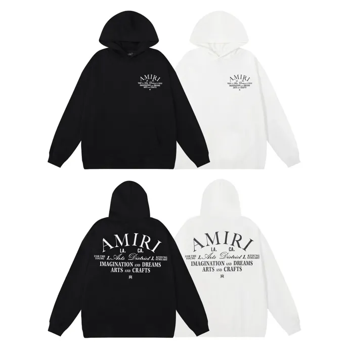 Style number: 875 P220 Fabric: 360g pure cotton terry sweatshirt AMIRI 2025 autumn and winter new logo hooded terry sweatshirt high street unisex loose classic letter jacket Color: Black White Size: S M L XL