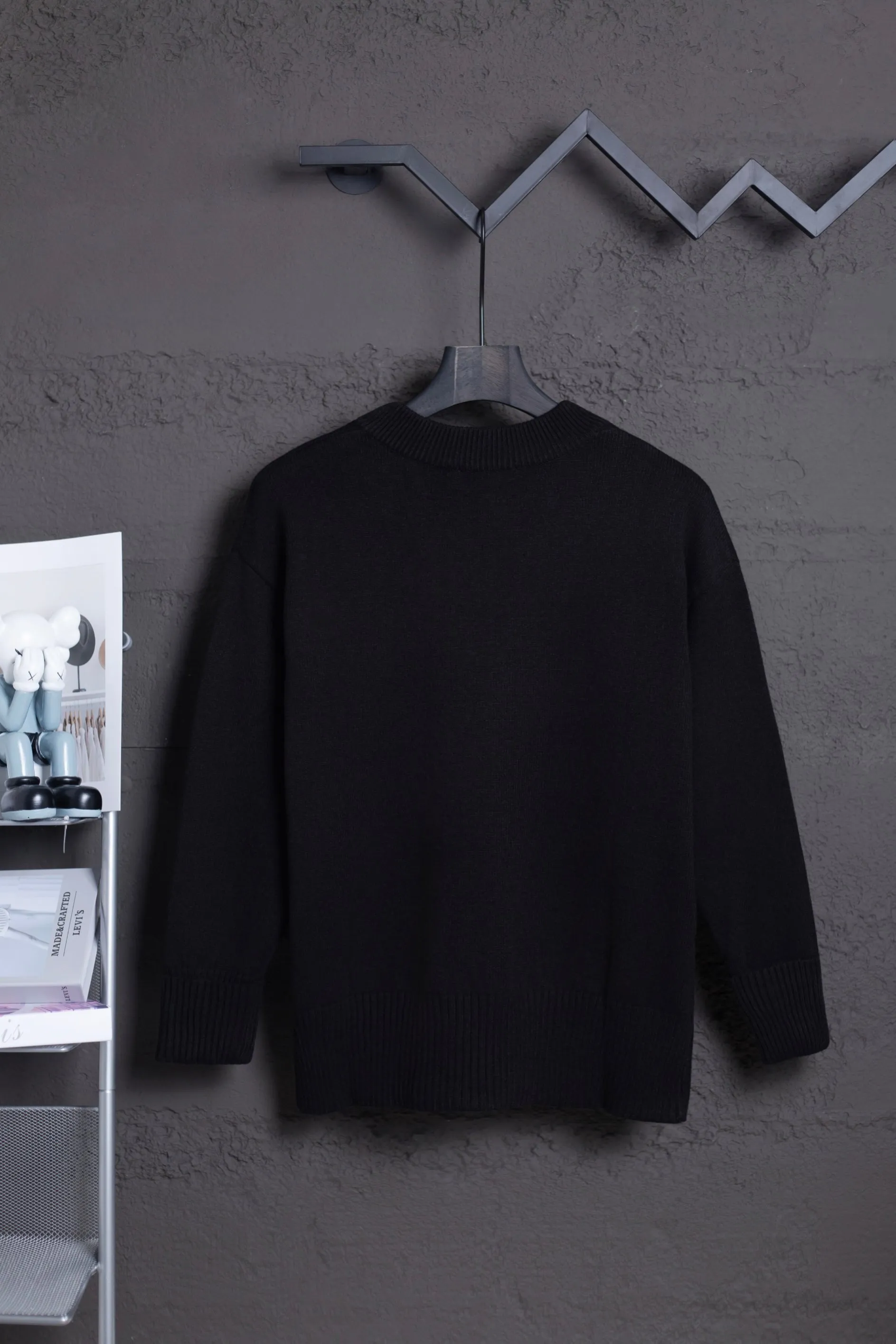 P186 Style No.: MQ802 AMI Classic Big Love Series Jacquard Cardigan Sweater Highest Version Supports Comparison Color: Black Red Heart, Size: S-XL