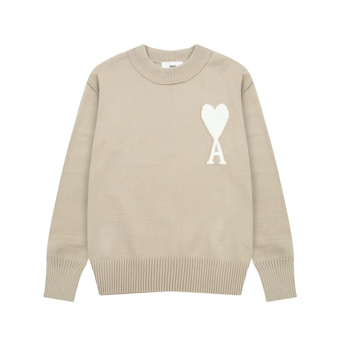 8155# Ami Paris 2024 Autumn and Winter New Arrivals, New Colors, Big Heart Jacquard, Patchwork Reverse-over Technology, Round Neck Wool Sweater, Lazy Style, Same Style for Men and Women, Oversize Color: Sky Blue, Bean Green, Apricot Code Number: S-XL