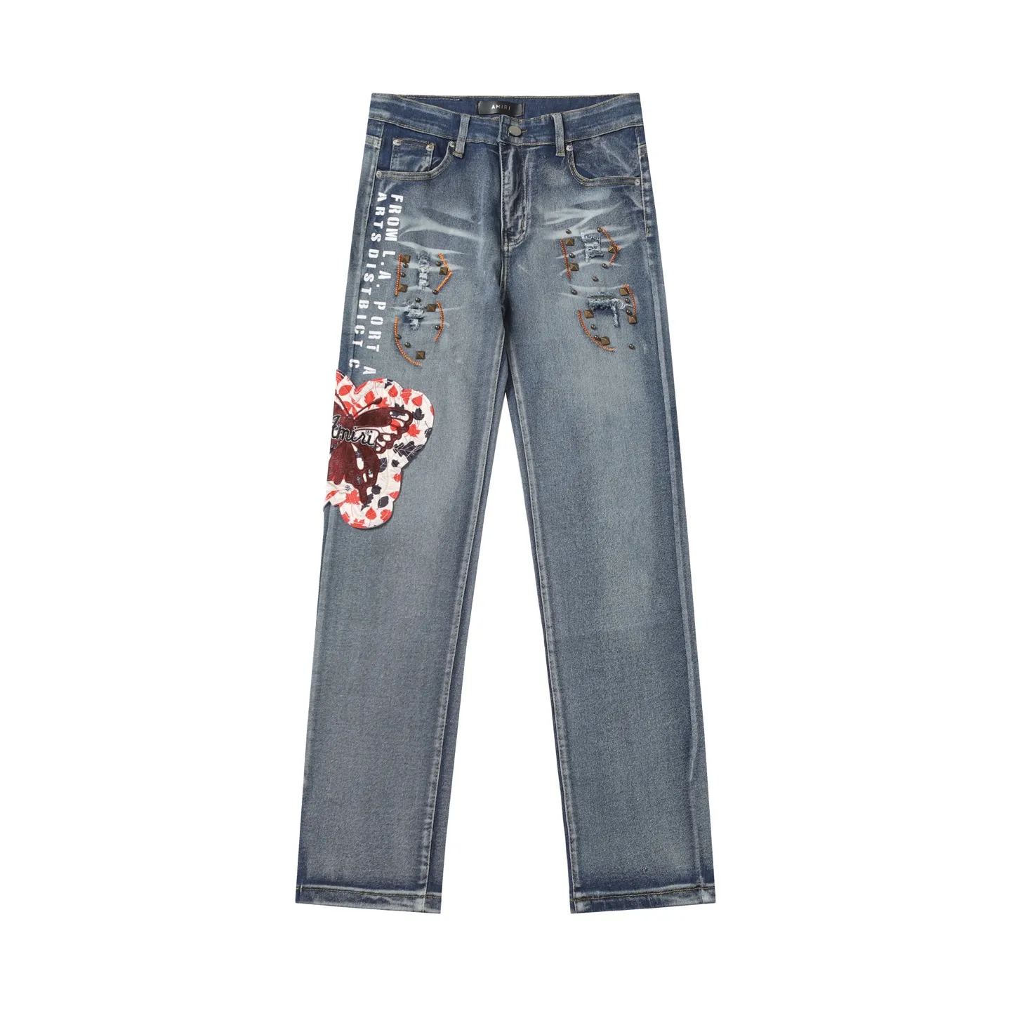 P280 AMIRI 25ss patch embroidery jeans trousers AMIRI high street basic ripped loose casual versatile jeans trousers amiri brand jeans break the production process and cutting of the original jeans, the fabrics are softer and more comfortable Hand-sewn collar label Customized logo buttons Genuine leather tag Color: Picture color Code number: 28-36
