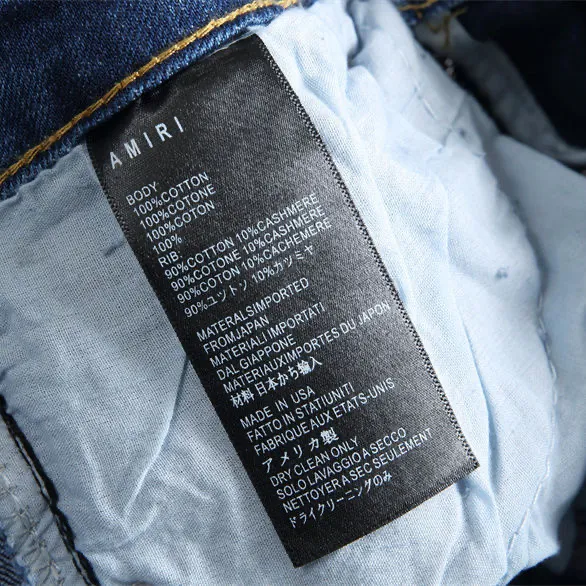 #M52 P168💰 Independent AMIRI coconut tree embroidery jeans trousers AMIRI high street basic ripped tight elastic jeans trousers amiri brand jeans break the production process and cutting of the original jeans, the fabrics are softer and more comfortable Hand-sewn collar label Customized logo buttons Genuine leather tag Color: light blue Size: 30-32-34-36