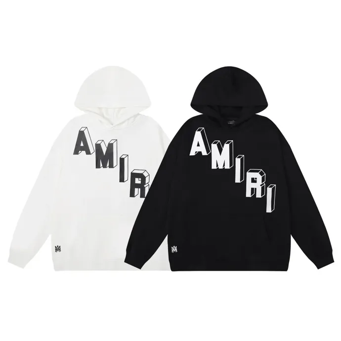 Style number: 887 P230 Fabric: 360g pure cotton terry sweatshirt AMIRI 2025 new autumn and winter logo hooded terry sweatshirt high street unisex loose classic letter jacket Color: black Size: S M L XL